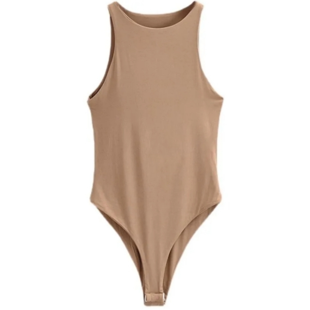 NAKED WARDROBE Sleeveless Smooth Nude Color Stretchy Bodysuit Round Neckline XL